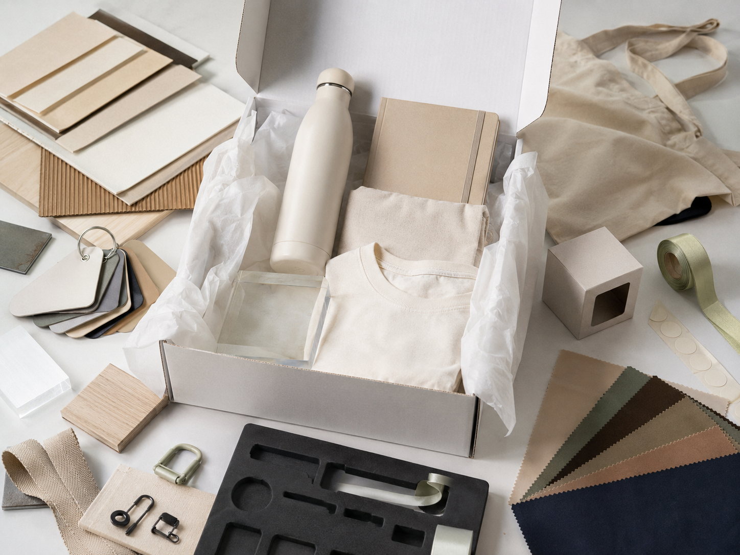 Muestra de materiales y sistemas para Eventos & merchandising