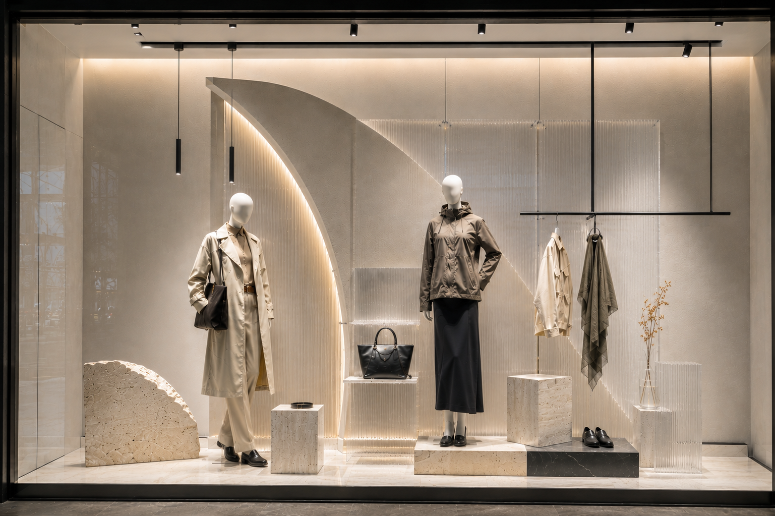 Muestra de materiales y sistemas para Escaparates & visual merchandising